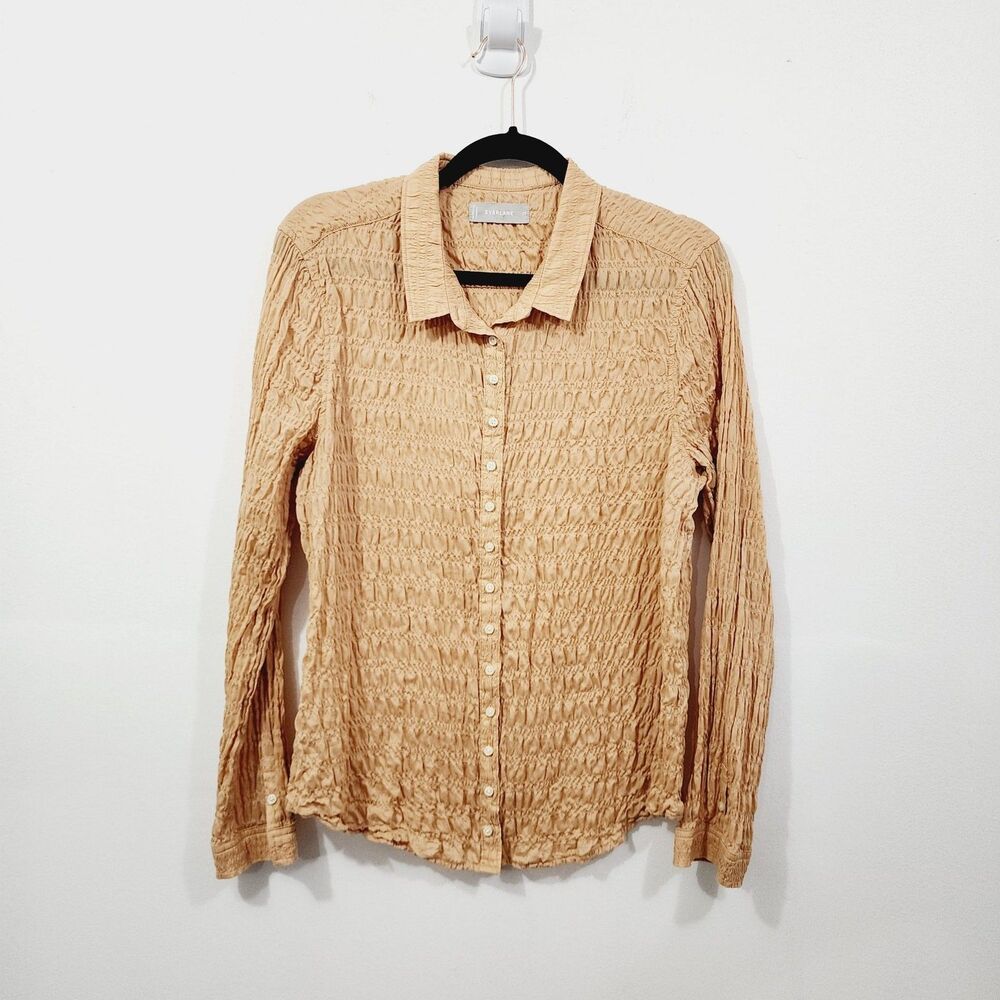Everlane The Button Smock Top in Neutral Tan Button Front Stretch Womens Size 12